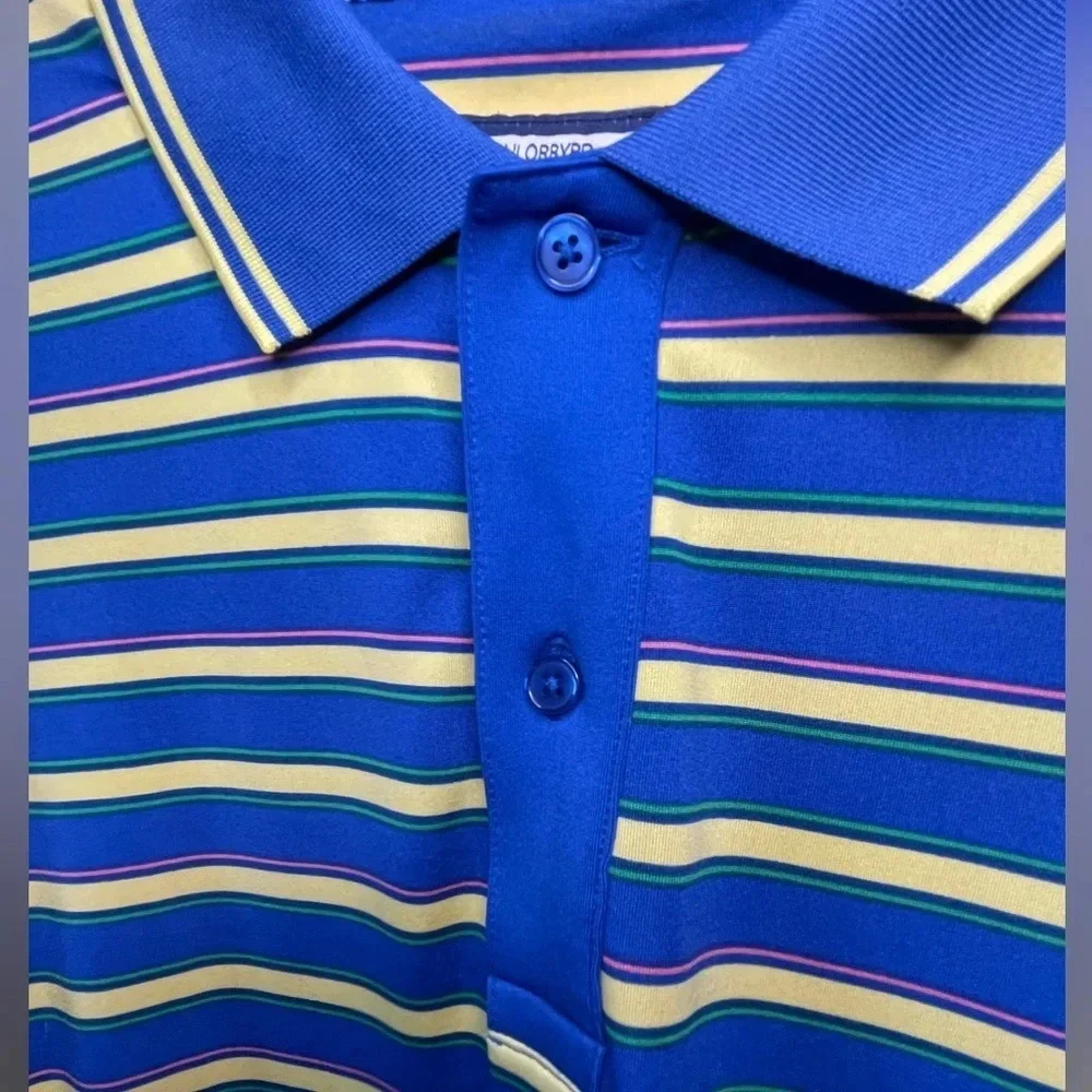 Tailorbyrd Sport Striped Short Sleeve Golf Polo Size Small Blue Yellow Sporty - Picture 3 of 7